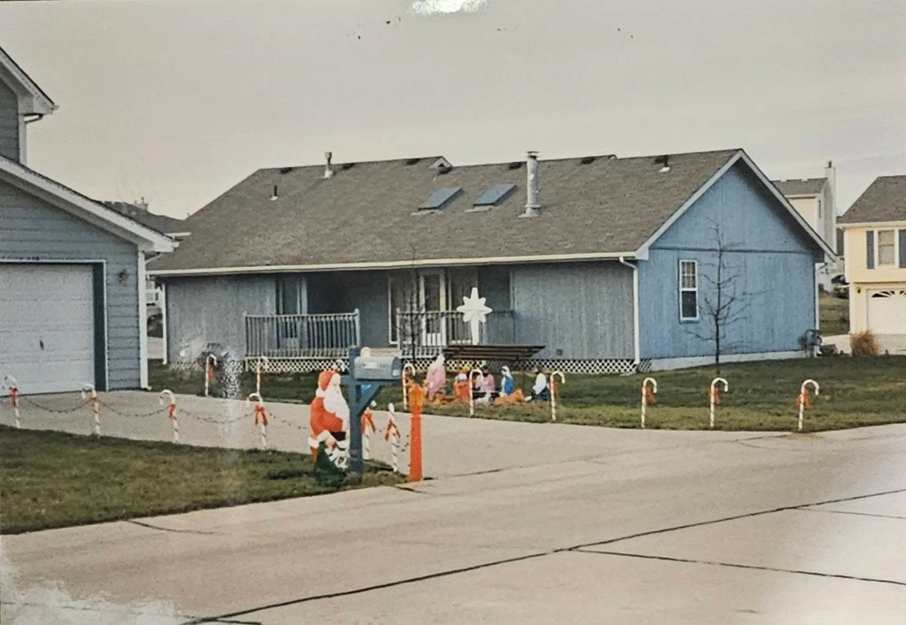 The display in 1999 — candy canes, Santa, and nativity scene